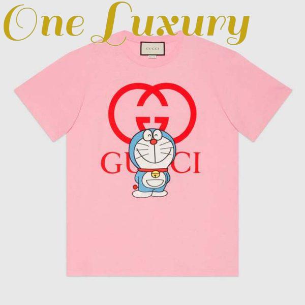Replica Gucci Women Doraemon x Gucci Cotton T-Shirt Pink Jersey Crewneck Oversize Fit 2