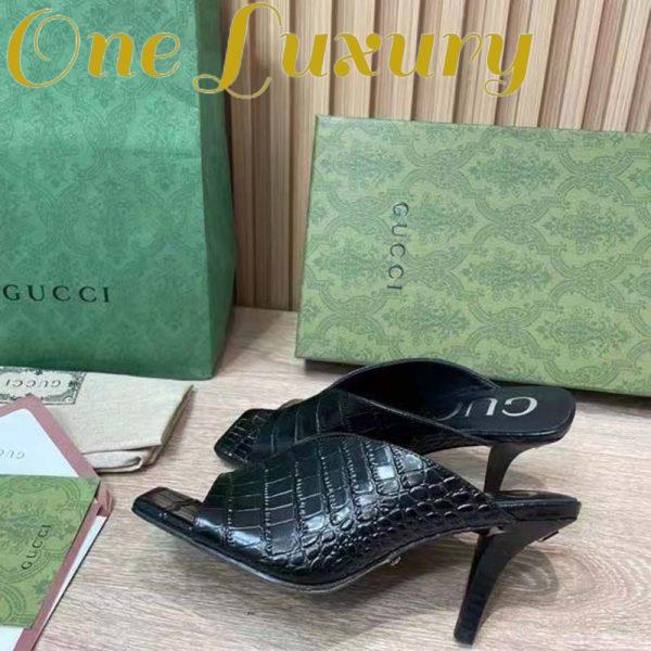 Replica Gucci Women GG Crocodile Print Pump Black Square Toe Mid Heel 5