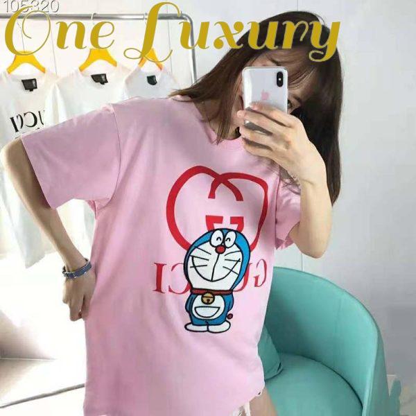 Replica Gucci Women Doraemon x Gucci Cotton T-Shirt Pink Jersey Crewneck Oversize Fit 3