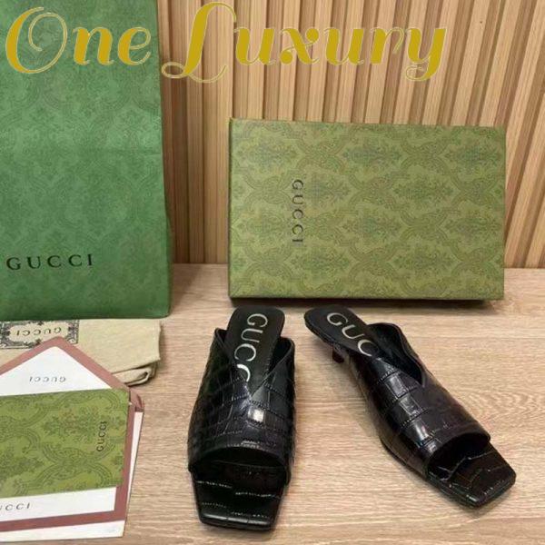 Replica Gucci Women GG Crocodile Print Pump Black Square Toe Mid Heel 6