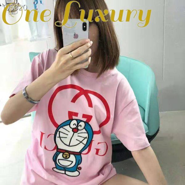Replica Gucci Women Doraemon x Gucci Cotton T-Shirt Pink Jersey Crewneck Oversize Fit 4