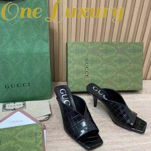 Replica Gucci Women GG Crocodile Print Pump Black Square Toe Mid Heel 9