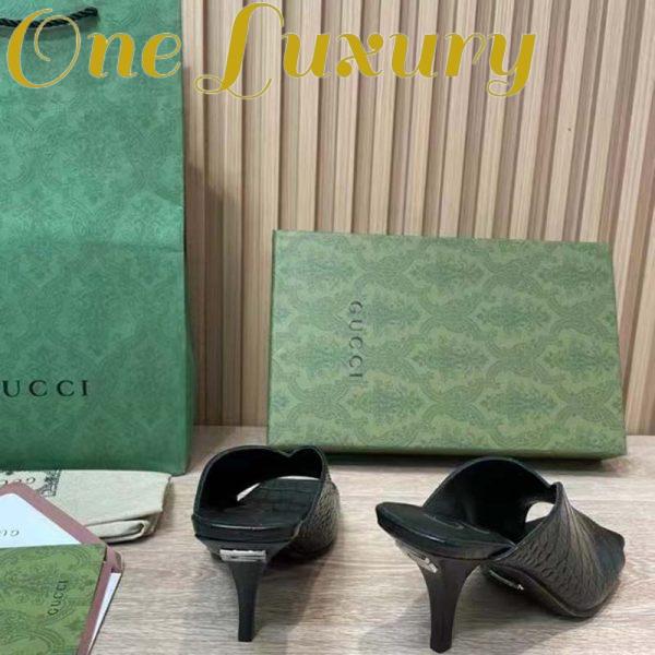 Replica Gucci Women GG Crocodile Print Pump Black Square Toe Mid Heel 10