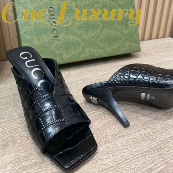Replica Gucci Women GG Crocodile Print Pump Black Square Toe Mid Heel 13