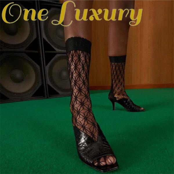 Replica Gucci Women GG Crocodile Print Pump Black Square Toe Mid Heel 14