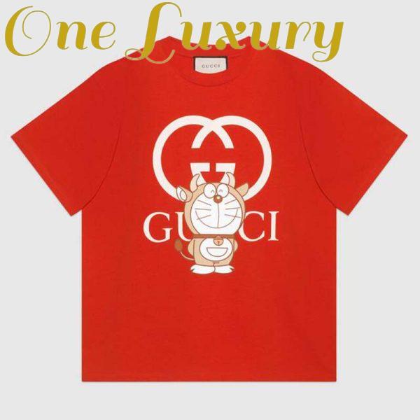Replica Gucci Women Doraemon x Gucci Oversize T-Shirt Crewneck Red Cotton Jersey