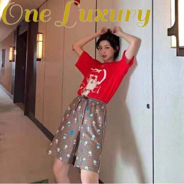 Replica Gucci Women Doraemon x Gucci Oversize T-Shirt Crewneck Red Cotton Jersey 12