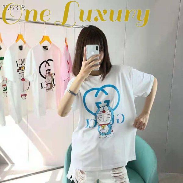 Replica Gucci Women Doraemon x Gucci Oversize T-Shirt Ivory Cotton Jersey Crewneck-Blue 5