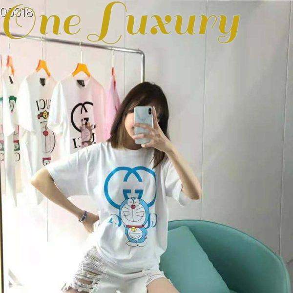 Replica Gucci Women Doraemon x Gucci Oversize T-Shirt Ivory Cotton Jersey Crewneck-Blue 8