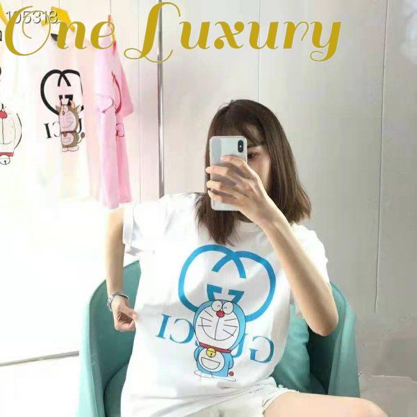 Replica Gucci Women Doraemon x Gucci Oversize T-Shirt Ivory Cotton Jersey Crewneck-Blue 9