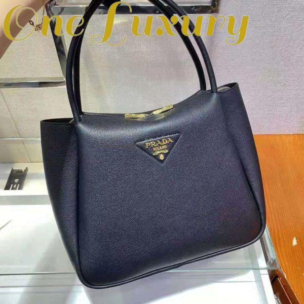 Replica Prada Women Medium Leather Handbag with the Prada Metal Lettering Logo Illuminating Its Center-Black 6