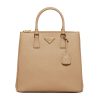 Replica Prada Women Medium Leather Handbag with the Prada Metal Lettering Logo Illuminating Its Center-Brown 11