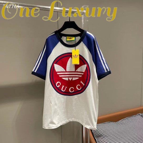Replica Gucci Women GG Adidas x Gucci Cotton Jersey T-Shirt Ivory Blue Trefoil Print Raglan Sleeves Crewneck 2