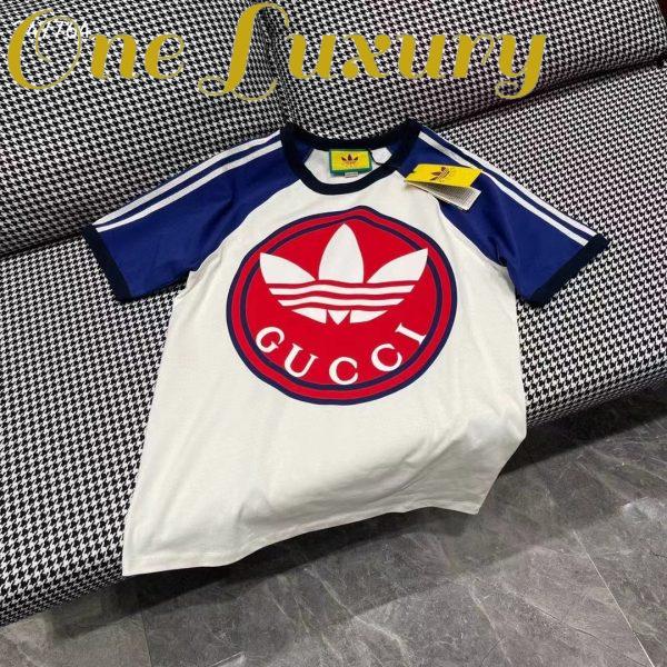 Replica Gucci Women GG Adidas x Gucci Cotton Jersey T-Shirt Ivory Blue Trefoil Print Raglan Sleeves Crewneck 5