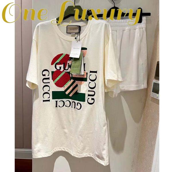 Replica Gucci Women GG Cotton Jersey Printed T-Shirt Off White Cherry Sequin Embroidery 3