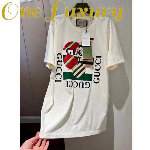 Replica Gucci Women GG Cotton Jersey Printed T-Shirt Off White Cherry Sequin Embroidery 4