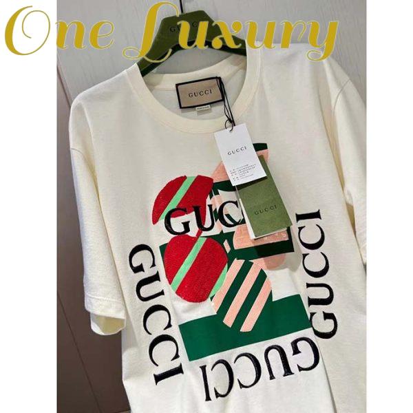 Replica Gucci Women GG Cotton Jersey Printed T-Shirt Off White Cherry Sequin Embroidery 6