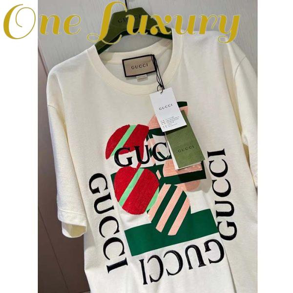 Replica Gucci Women GG Cotton Jersey Printed T-Shirt Off White Cherry Sequin Embroidery 7