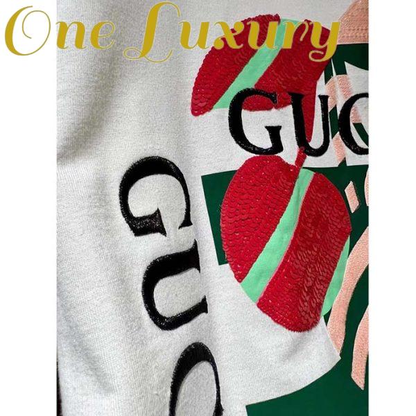 Replica Gucci Women GG Cotton Jersey Printed T-Shirt Off White Cherry Sequin Embroidery 9