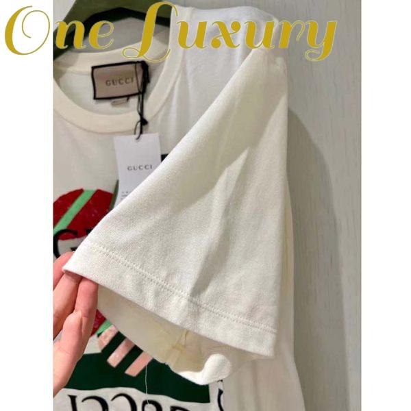 Replica Gucci Women GG Cotton Jersey Printed T-Shirt Off White Cherry Sequin Embroidery 11