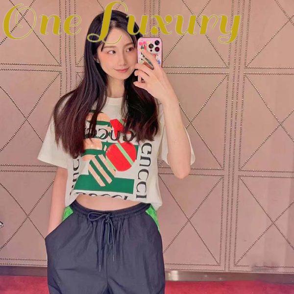 Replica Gucci Women GG Cotton Jersey Printed T-Shirt Off White Cherry Sequin Embroidery 13