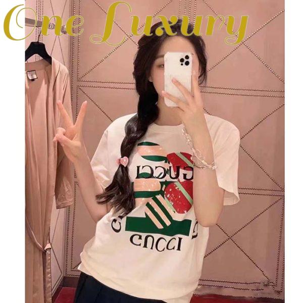 Replica Gucci Women GG Cotton Jersey Printed T-Shirt Off White Cherry Sequin Embroidery 14