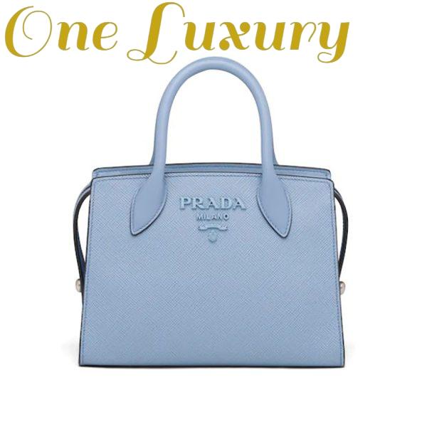 Replica Prada Women Saffiano Leather Prada Monochrome Bag-Blue 2