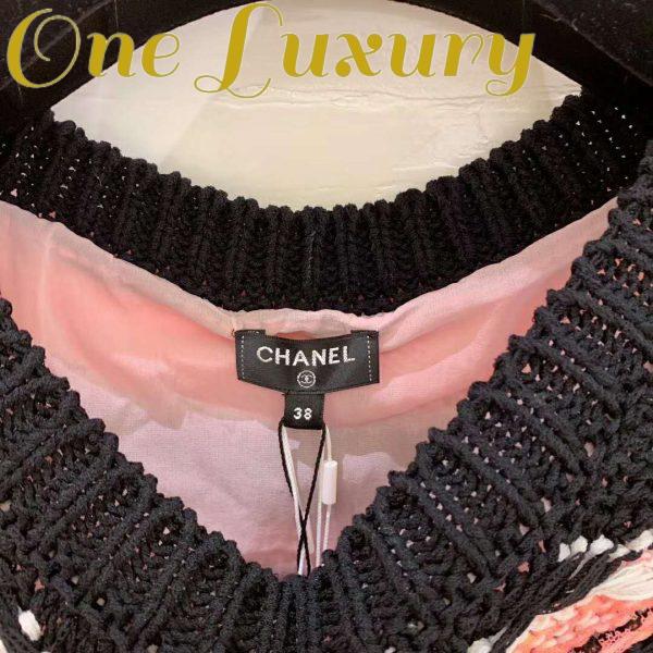 Replica Chanel Women Dress Cotton & Viscose Pink White & Black 9