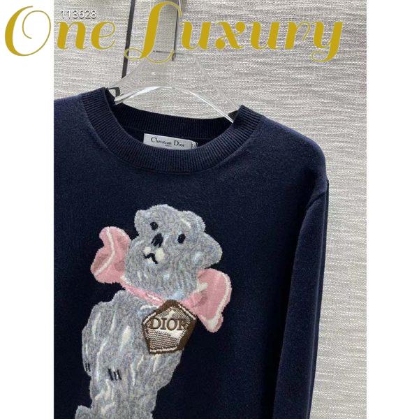 Replica Dior Women CD Bobby Sweater Navy Blue Cashmere Jacquard Ribbed Round Collar 8