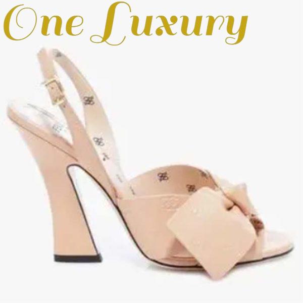 Replica Fendi Women Slingback Sandals Wide Strap Maxi Bow Beige Leather