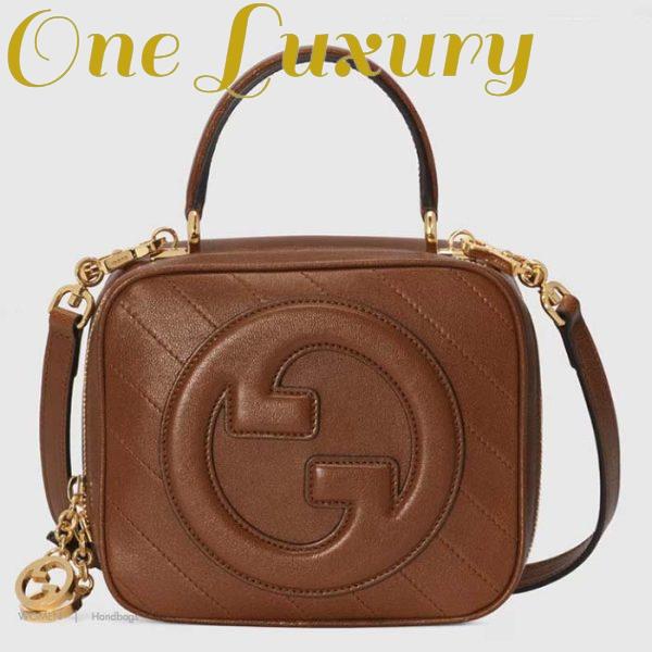 Replica Gucci Women GG Blondie Top Handle Bag Cuir Leather Round Interlocking G 2