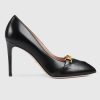 Replica Gucci GG Women’s Leather Pump with Chain Black Leather 9 cm Heel