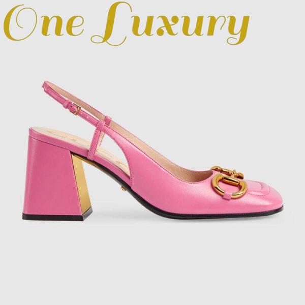 Replica Gucci GG Women’s Mid-Heel Slingback with Horsebit Pink Leather 6 cm Heel 2