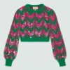 Replica Gucci Women GG Chevron Wool Sequin Sweater Crewneck Mohair Polyamide Puffed Sleeves