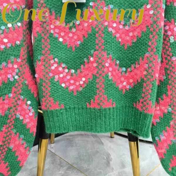 Replica Gucci Women GG Chevron Wool Sequin Sweater Crewneck Mohair Polyamide Puffed Sleeves 6