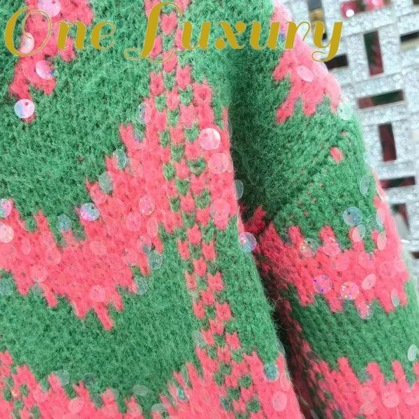 Replica Gucci Women GG Chevron Wool Sequin Sweater Crewneck Mohair Polyamide Puffed Sleeves 9