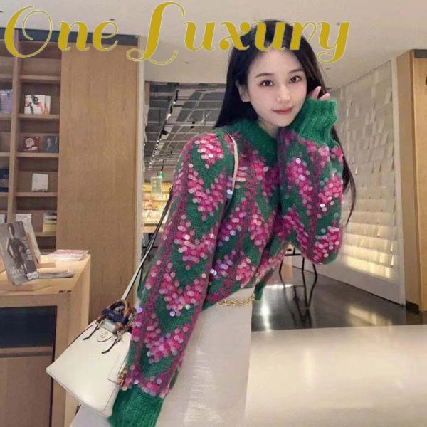 Replica Gucci Women GG Chevron Wool Sequin Sweater Crewneck Mohair Polyamide Puffed Sleeves 16