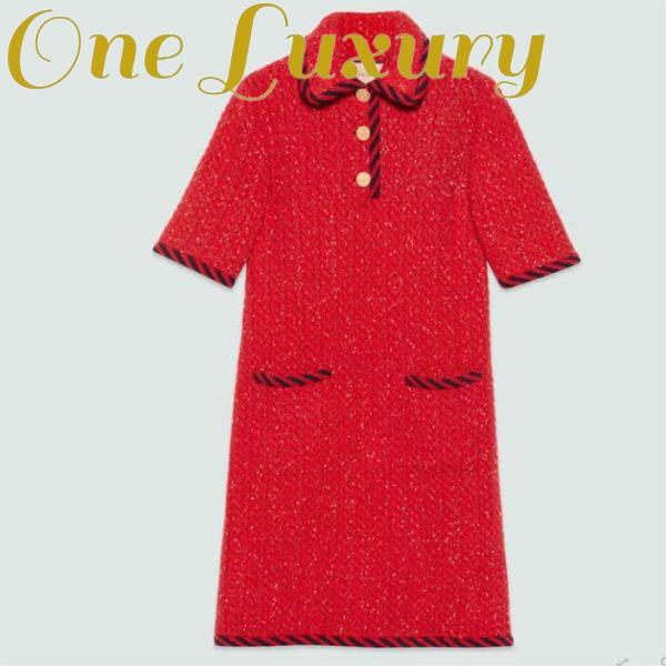 Replica Gucci Women GG Cable Stitch Wool Dress Red Polo Collar Short Sleeves