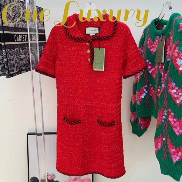 Replica Gucci Women GG Cable Stitch Wool Dress Red Polo Collar Short Sleeves 3