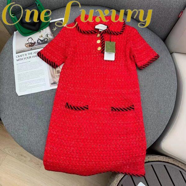 Replica Gucci Women GG Cable Stitch Wool Dress Red Polo Collar Short Sleeves 4