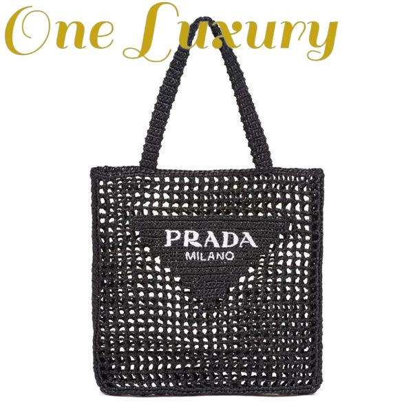Replica Prada Women Raffia Tote Bag-Black