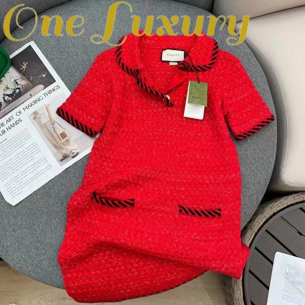 Replica Gucci Women GG Cable Stitch Wool Dress Red Polo Collar Short Sleeves 6