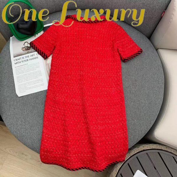 Replica Gucci Women GG Cable Stitch Wool Dress Red Polo Collar Short Sleeves 7
