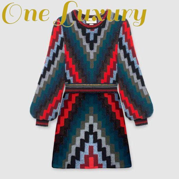 Replica Gucci Women Multicolor Geometric Pattern Wool Knit Mini Dress-Blue 2