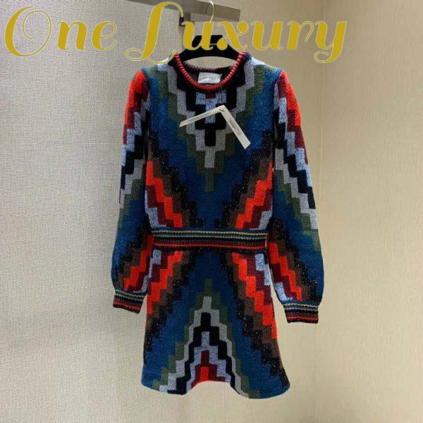 Replica Gucci Women Multicolor Geometric Pattern Wool Knit Mini Dress-Blue 3