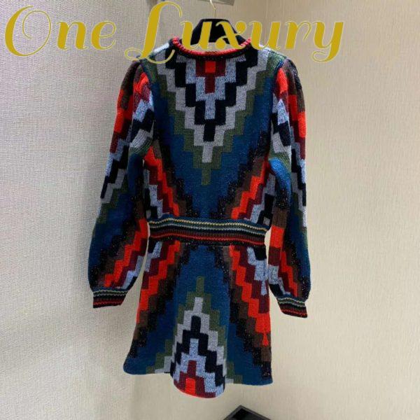Replica Gucci Women Multicolor Geometric Pattern Wool Knit Mini Dress-Blue 4