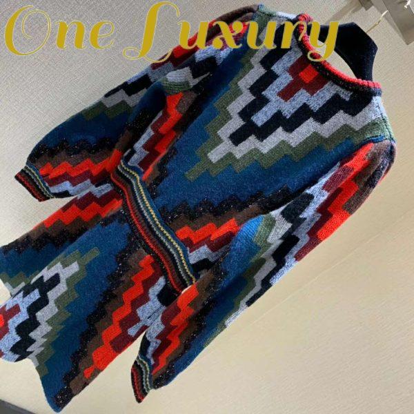 Replica Gucci Women Multicolor Geometric Pattern Wool Knit Mini Dress-Blue 5