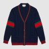 Replica Gucci Men Oversize Cable Knit Cardigan Sweater-Navy