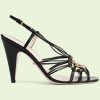 Replica Gucci Women GG Sandal Interlocking G Black Leather High 9 Cm Heel