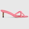 Replica Gucci Women GG Slide Sandal Bamboo Pink Leather Bamboo Low Heel